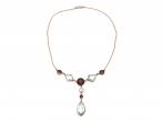Arts and Crafts Aquamarine & Almandine Garnet Drop Necklace in Gold