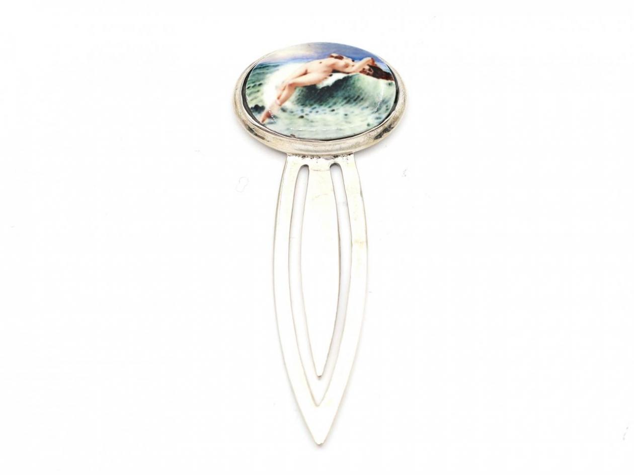 Surfer chick sterling silver and enamel book mark