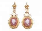 Antique French Hard Stone Cameo Drop Earrings