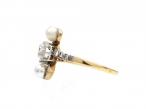 French Belle Époque Diamond & Pearl Vertical Three Stone Ring