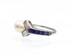 Art Deco pearl, diamond and sapphire asymmetric ring