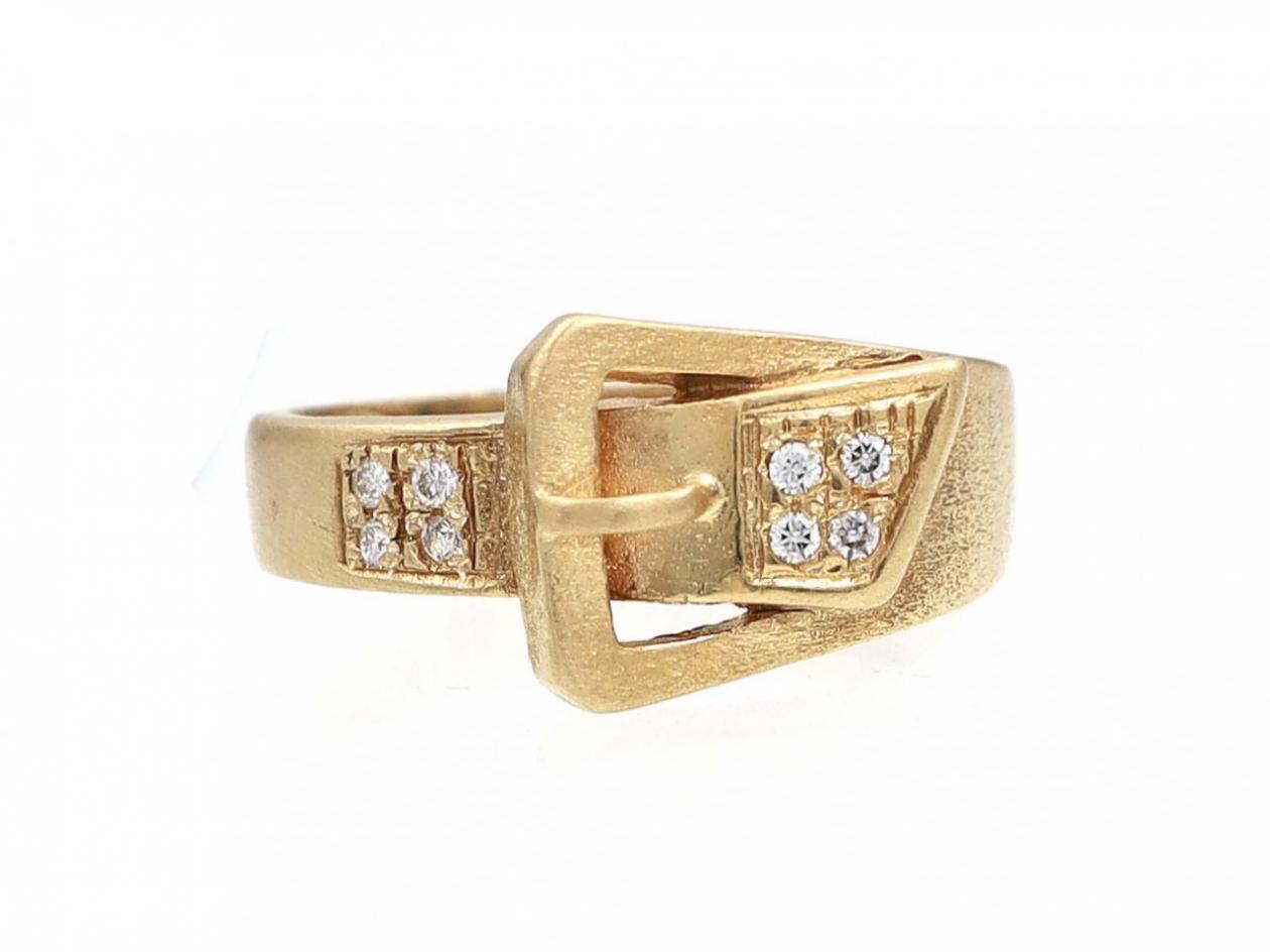Vintage Matte 18kt Yellow Gold & Diamond Buckle Ring