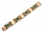 Retro 14kt yellow gold panel bracelet set with jadeite