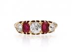Victorian diamond and ruby five stone ring in 18kt gold