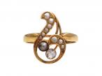 Antique Seed Pearl & Aquamarine Treble Clef Ring