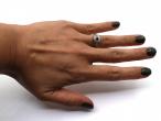 Antique sapphire and diamond three stone bombe ring