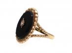 Antique onyx and seed pearl leaf ring in yellow gold