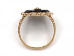 Antique onyx and seed pearl leaf ring in yellow gold