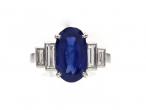 Ceylon sapphire and baguette cut diamond step ring