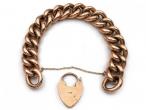 9kt rose gold antique engraved and polished curb bracelet with heart lock