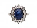 1960s sapphire and diamond vertical cluster ring in 18kt white gold