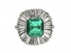 Vintage Colombian emerald and diamond ballerina cluster ring