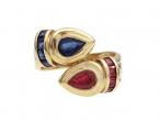 1980s sapphire and ruby crossover ring in 18kt yellow gold