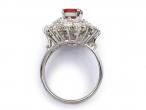 1950s ruby and diamond vertical cluster ring in 18kt white gold
