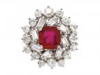 1950s ruby and diamond vertical cluster ring in 18kt white gold