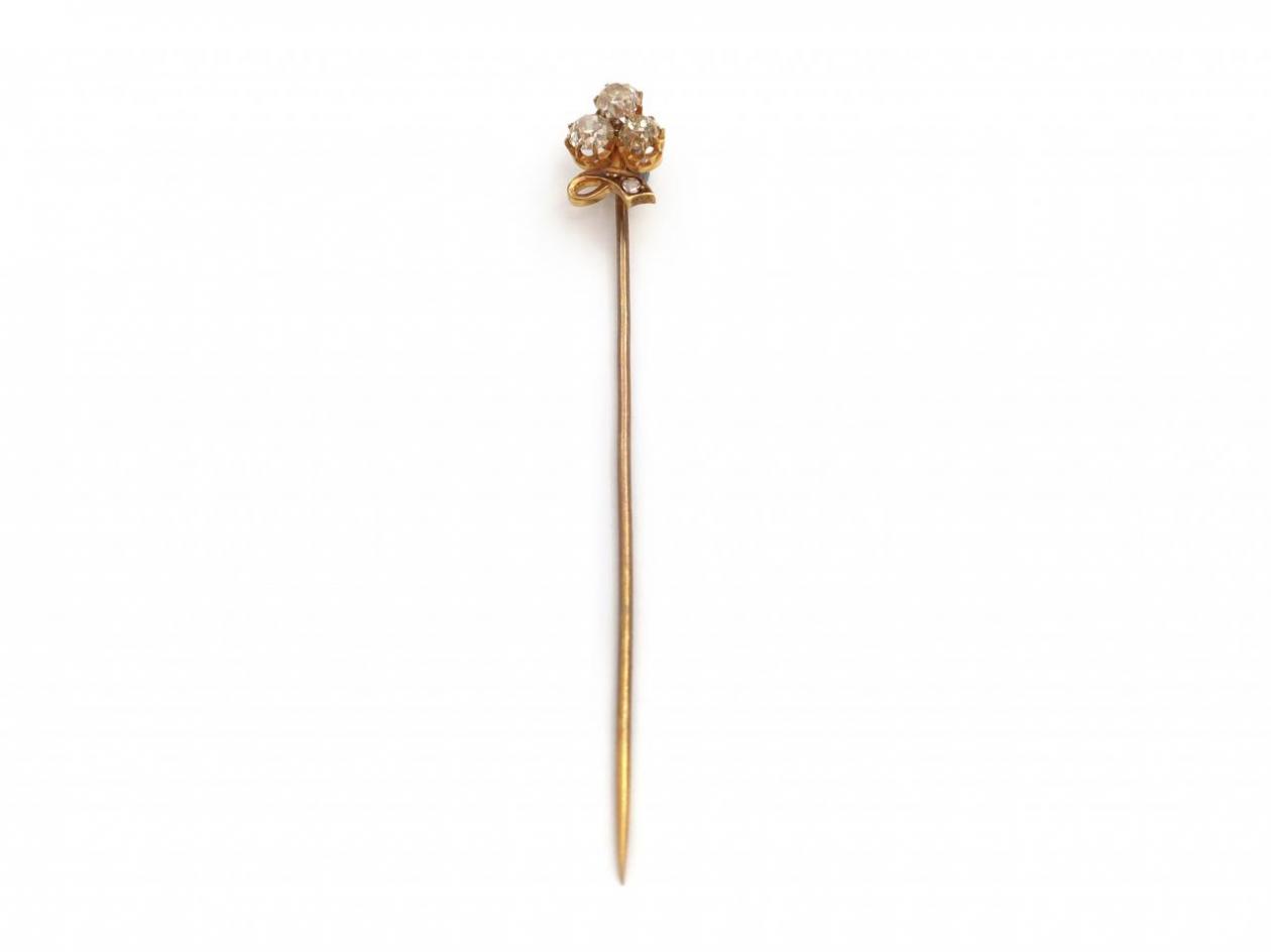 Antique Old Mine cut diamond shamrock stickpin