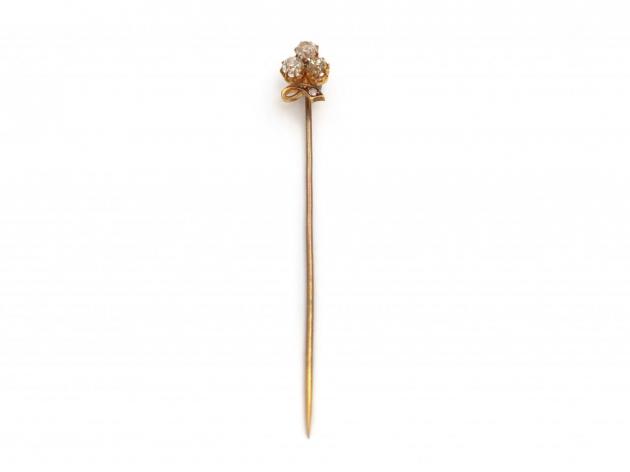Antique Old Mine cut diamond shamrock stickpin
