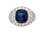 Art Deco Sapphire & Diamond Bombe Cluster Ring in Platinum