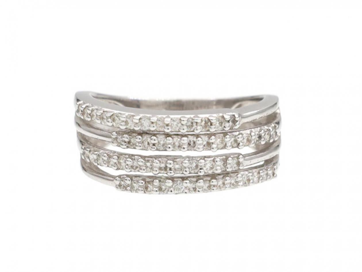 Contemporary four row diamond ring in 18kt white gold