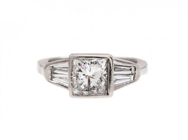 Vintage 1.33ct princess cut diamond solitaire engagement ring