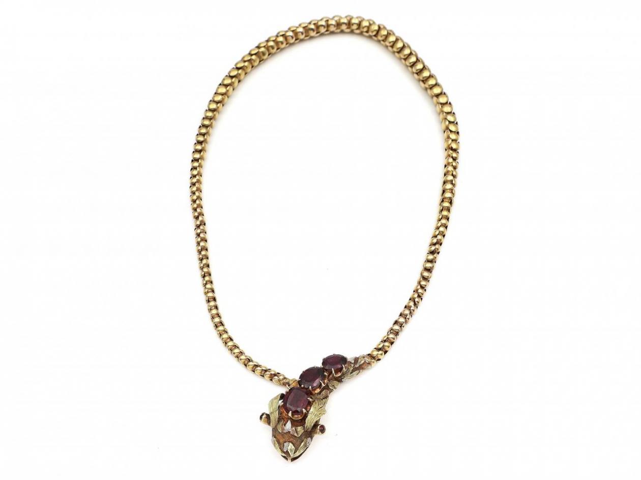 antique Almandine garnet serpent necklace