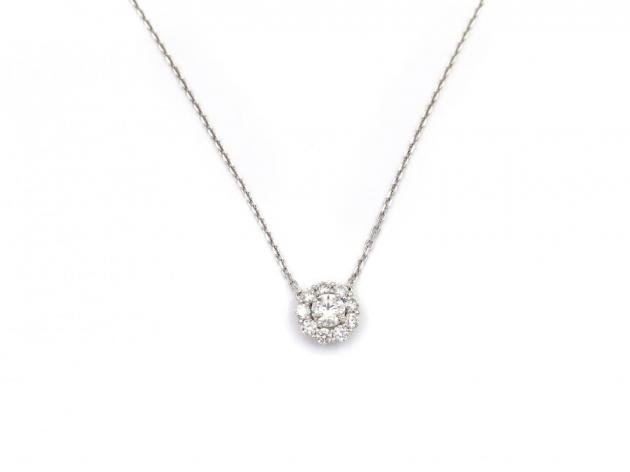 Modern 0.31ct centre diamond coronet cluster necklace in 18kt white gold