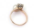 Edwardian toi et moi diamond and pearl twist ring in rose gold