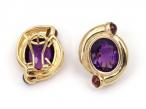 1980s amethyst and garnet bypass earrings in 14kt yellow gold