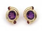 1980s amethyst and garnet bypass earrings in 14kt yellow gold