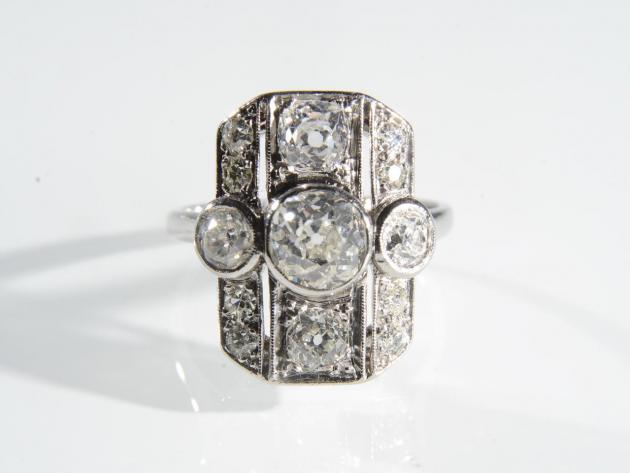 Art Deco diamond shield ring in platinum