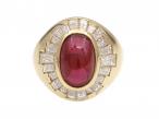 Retro Ruby Cabochon & Diamond Star Signet in 18kt Yellow Gold