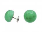 French Vintage Jade Cabochon Stud Earrings in Platinum
