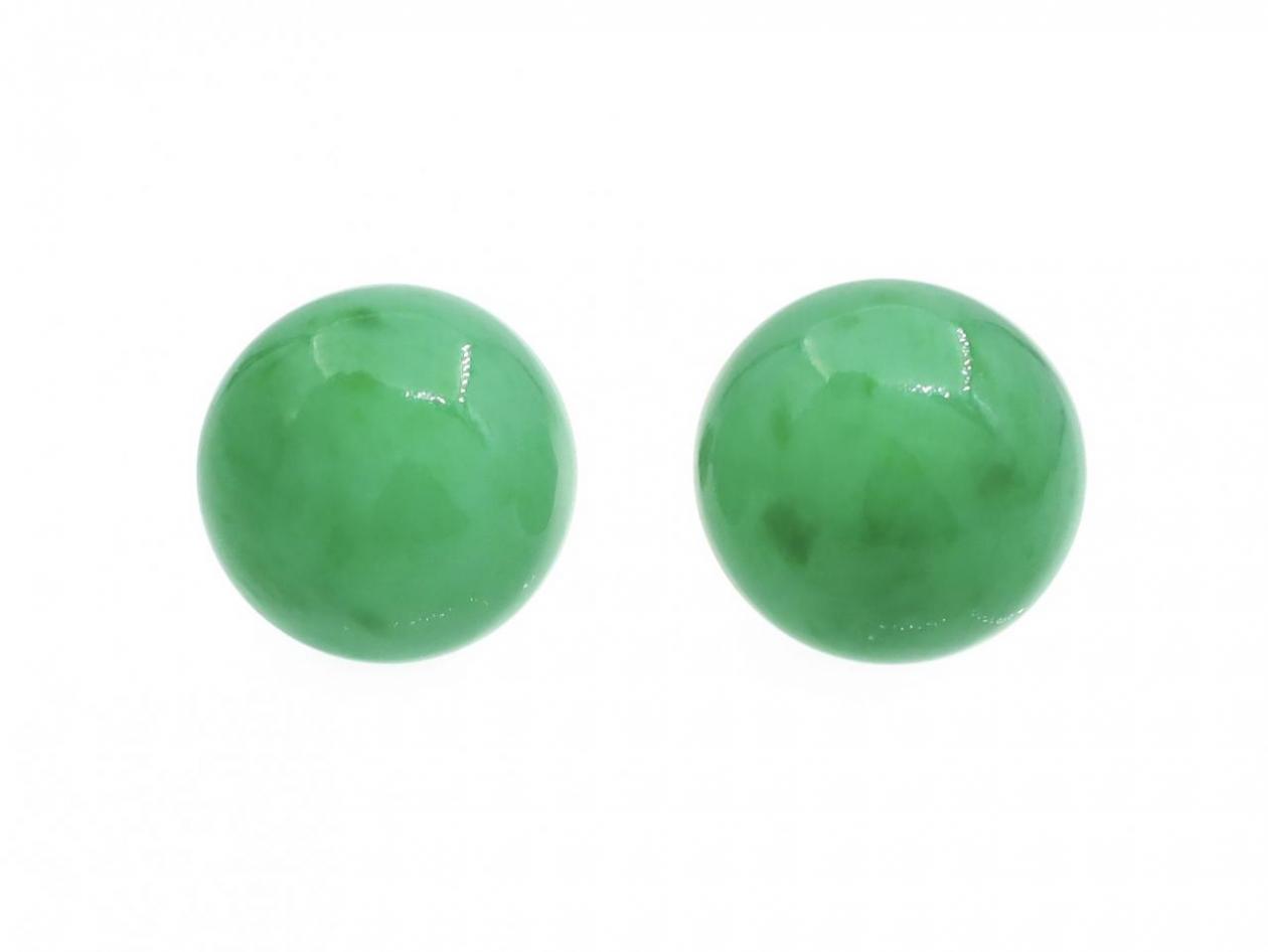 French Vintage Jade Cabochon Stud Earrings in Platinum