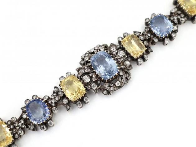 French antique Ceylon cornflower blue and fancy yellow sapphire bracelet