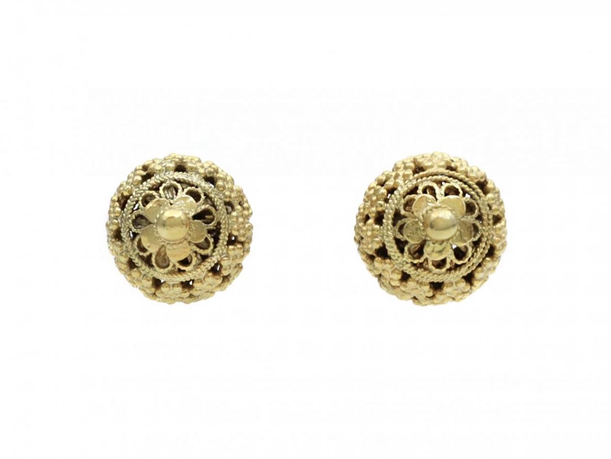 Dutch 14kt Yellow Gold Open Floral Ball Stud Earrings