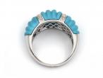Vintage Carved Turquoise & Diamond Ribbed Bombe Ring