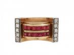 Retro Synthetic Ruby & Diamond Tank Ring in 18kt Gold