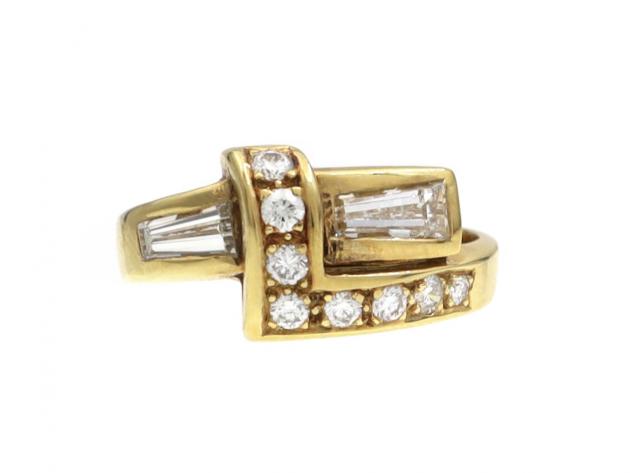 Retro Gregory 18kt yellow gold diamond set cross over ring