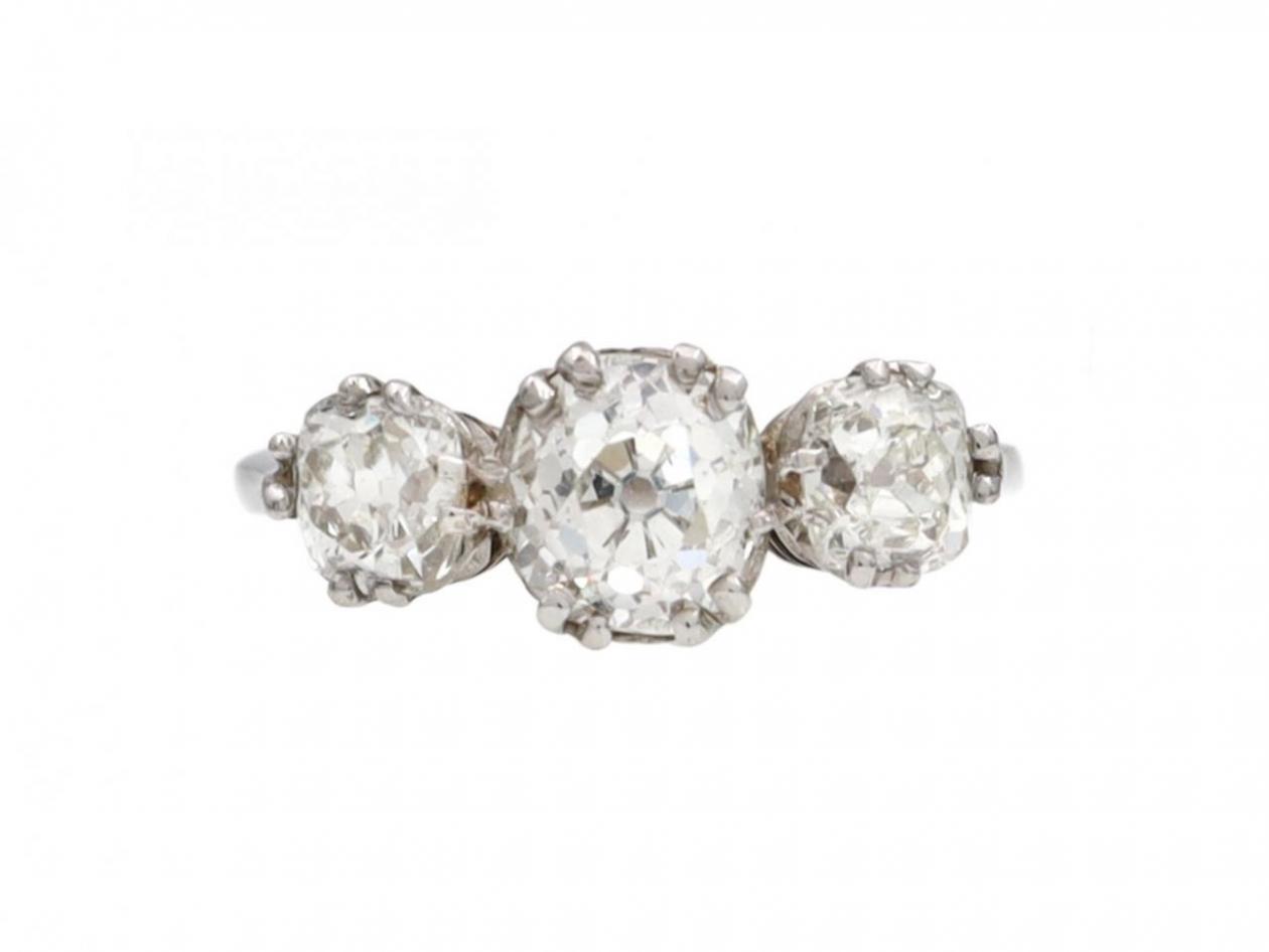 Vintage Graduating Cushion Shape Diamond Three Stone Ring