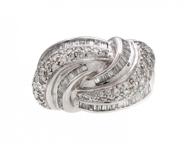 Contemporary diamond set knot ring in 18kt white gold