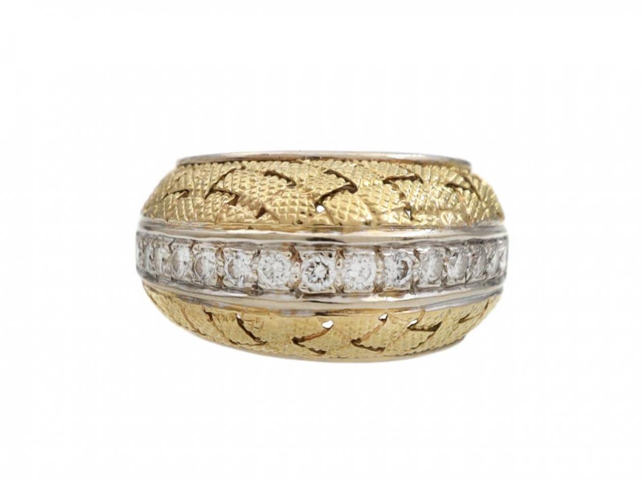 Retro 18kt Woven Yellow Gold Egg Ring Set With Diamonds