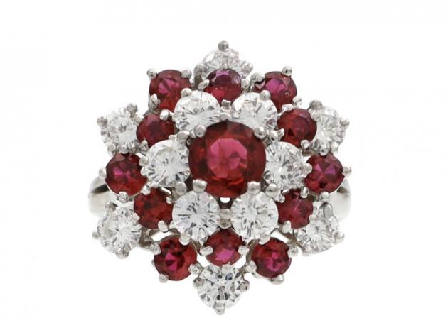 Vintage Oscar Heyman Bros. ruby and diamond fancy cluster ring