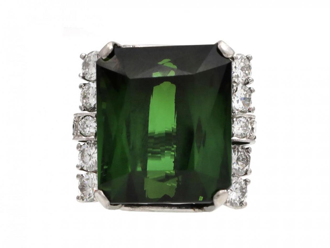 1960s Tourmaline & Diamond Cocktail Ring in Platinum