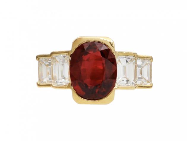 Vintage ruby and diamond stepped solitaire ring