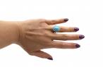 Vintage Turquoise & Diamond Oval Cluster Ring in 18kt Yellow Gold