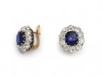 Edwardian sapphire and diamond coronet cluster earrings in platinum on gold