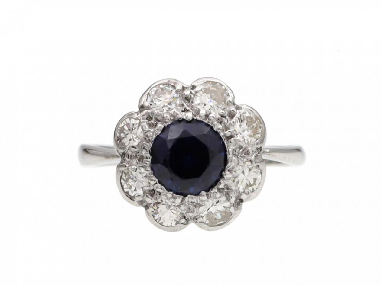 1950s Sapphire & Diamond Floral Cluster Engagement Ring