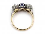 Antique sapphire and Peruzzi cut diamond three stone ring