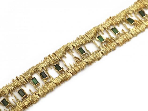 Vintage Irish West & Son tourmaline and 18kt yellow gold bracelet