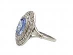 French Art Deco Ceylon sapphire and diamond double row cluster ring